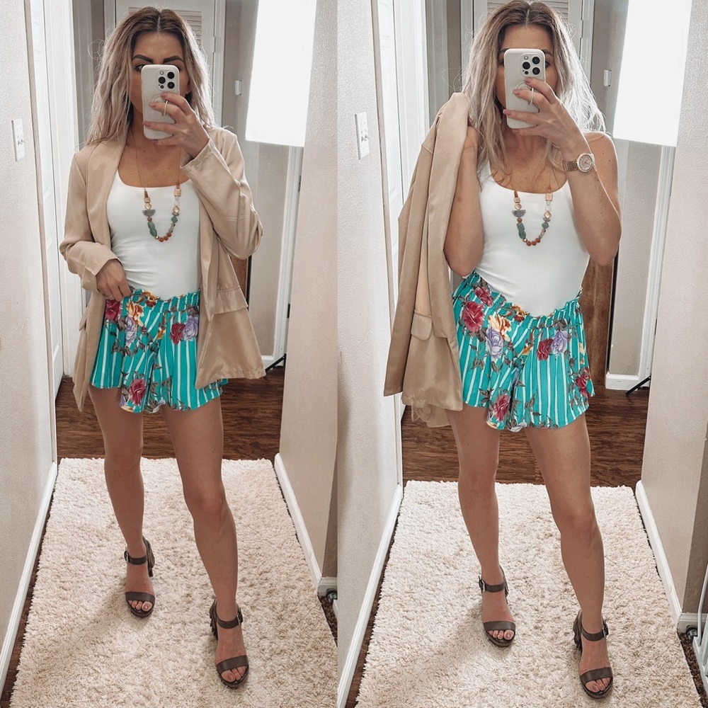 Peach Love California fun & Flirty Tropical striped pull on shorts size small
